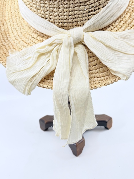 Scala Manarola OS Wide Brim Raffia Straw Hat With Cream Band